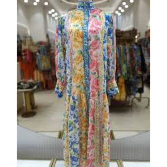 Karolina maxi drop waist semi sheer dress button down size Medium - Picture 3 of 8